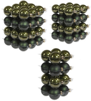 88x stuks glazen kerstballen donker olijf 4, 6 en 8 cm mat/glans - Kerstbal Groen