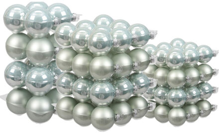 88x stuks glazen kerstballen mintgroen (oyster grey) 4, 6 en 8 cm mat/glans - Kerstbal