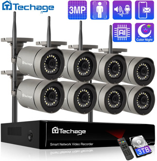 8CH 3MP HD Wireless Security Surveillance Camera System Color Night IP Camera Two Way Audio CCTV IP Camera Kit Outdoor P2P Video