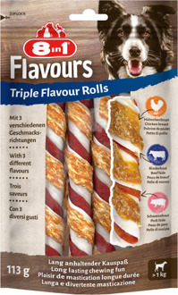 8in1 Triple Flavour Rolls Varken&Kip&Rund - Hondensnacks - 113 g