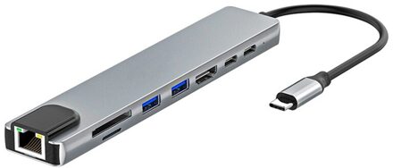 8In1 Type C Dock Station Hdmi Usb 3.0 Hdmi RJ45 Pd USB-C Hub 4K Draagbare Laptop Opladen Sd & tf Adapter Docking Station