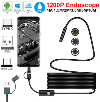 8mm 10M Endoscope Camera Flexible IP67 Waterproof Micro USB Inspection Borescope Camera for Android PC Notebook 8LEDs Adjustable