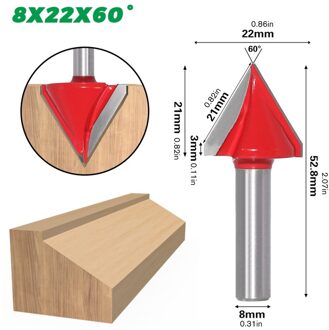 8Mm 3D V Graveren Bit Cnc Frezen Frezen Voor Hout Tungsten Houtbewerking 60/90/120/150 graden Frees 8x22x60 mate rood