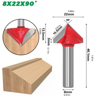 8Mm 3D V Graveren Bit Cnc Frezen Frezen Voor Hout Tungsten Houtbewerking 60/90/120/150 graden Frees 8x22x90 mate rood