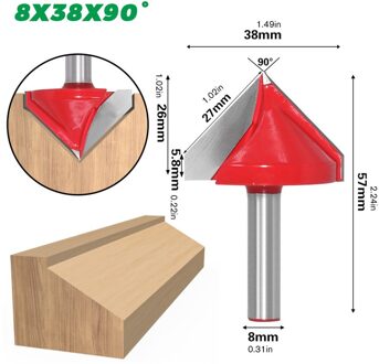 8Mm 3D V Graveren Bit Cnc Frezen Frezen Voor Hout Tungsten Houtbewerking 60/90/120/150 graden Frees 8x38x90 mate rood