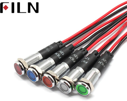8mm 3v 6v 12v 24v 110v 220v Metal LED Pilot Panel Dash Signal Indicator Warning light 20cm cable Chrome Finish Car Boat Marine