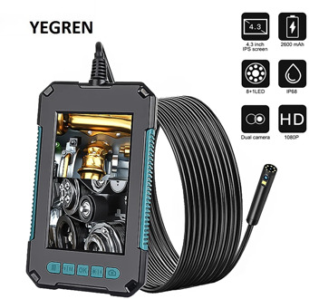 8mm Endoscope Camera IP67 Waterproof Industrial Borescope with 4.3“ HD Screen LED Pipe Inspection Camera Hard Cable Endoscope