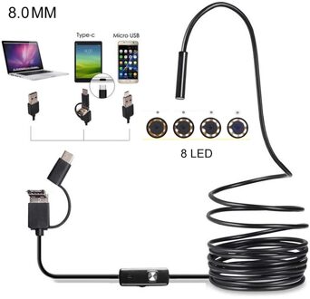 8MM USB Camera 1080P HD IP68 Waterdichte 8 LED Type C Mini Endoscoop 5/10M Flexibele inspectie Borescope Endoscoop Voor Android PC 2m / zacht kabel