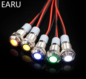 8mm Waterproof IP67 LED Metal Warning Indicator Light Signal Lamp Pilot + wire 3V 5V 6V 12V 24V 110V 220v Red Yellow Blue Green