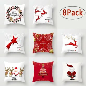8Pack 18X18 "Kerst Wasbaar Kussensloop Sofa Auto Kussenhoezen Home Decor 8 Pack
