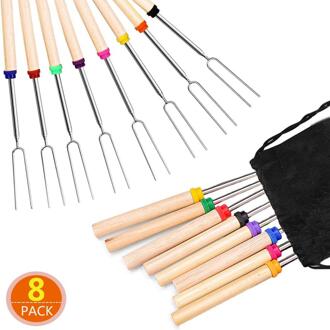 8Pc Outdoor Camping Kampvuur Marshmallow Dog Telescopische Roosteren Vork Sticks Spiesjes Bbq Vorken Koken Gereedschap