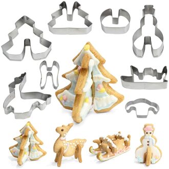 8Pcs 3D Kerstboom Herten Sneeuwpop Vorm Cookies Cutter Set Rvs Cookie Stamp Fondant Cutter Cakevorm Bakken gereedschap