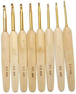 8Pcs 8 Maten Bamboe Handvat Haaknaalden Aluminium Haaknaalden Set Breinaalden Diy Breien Tools 2.5Mm-6Mm