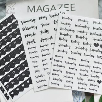 8pcs Black Schedule Stickers Calendar Week Plan Date Number Monthly Deco Sticker DIY Scrapbooking Planner Stationery Sticker