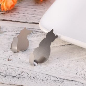 8Pcs Creatieve Kleverige Haken Kat Vormige Nail Gratis Rvs Haken Lijm Handdoek Coat Wall Mounted Haken Decoratie (grijs) zilver