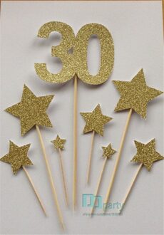 8Pcs Custom Aantal Gouden 30th Ster Verjaardag Cake Toppers, Goud Glitter 30 & Star Cake Toppers, verjaardagstaart Toppers other Colours