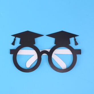 8Pcs Doctoraal Hoed Graduation Bril Papier Photo Booth Props Afstuderen Partij Decoratie (Zwart)
