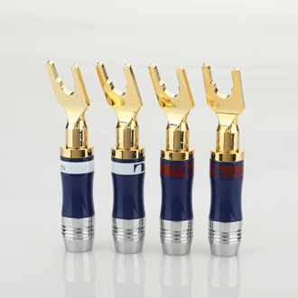 8pcs Gold Plated Copper Spade Fork plug Speaker Screw Lock Connector