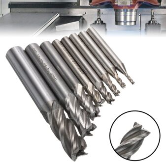 8Pcs Hss Carbide Rechte Schacht Frees Kit Set 4 Fluit Frees Cnc Cutter Boor Tool 2/3/4/5/6/8/10/12Mm