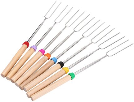 8Pcs Intrekbare Roosteren Vork Met Pocket Camping Dog Spiesjes Bbq Vorken Rvs Barbecue Tool Keuken Benodigdheden # t2G