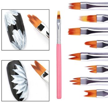 8Pcs Kleur Verf Pen Set Roze Bloemblaadje Pen Nail Brush Korte Nail Borstel