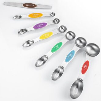 8Pcs Magnetische Meting Theelepel Eetlepel Voor Droge En Vloeibare Ingrediënten Rvs Dubbele Kop Maatlepel Colourful