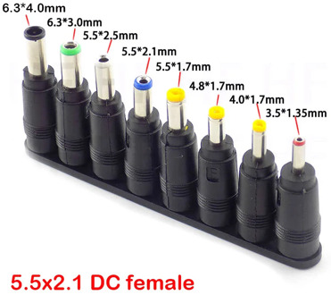 8pcs Male to Female DC power adapter 5.5X2.1mm Jack Plug laptop adaptor Connector 6.3 6.0 5.5 4.8 4.0 3.5mm 2.5 2.1 1.7 1.35mm