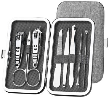 8Pcs Manicure Set Draagbare Nagelknipper Set Nail Cutter Cuticle Clipper Kit Nail Kits Duurzaam Nagel Set zorg grijs