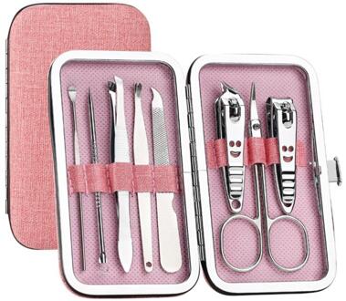 8Pcs Manicure Set Draagbare Nagelknipper Set Nail Cutter Cuticle Clipper Kit Nail Kits Duurzaam Nagel Set zorg roze