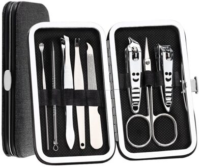 8Pcs Manicure Set Draagbare Nagelknipper Set Nail Cutter Cuticle Clipper Kit Nail Kits Duurzaam Nagel Set zorg zwart