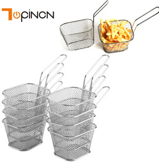8Pcs Mini Fry Manden Rvs Friteuse Mand Zeef Serveren Voedsel Presentatie Koken Frieten Mand Keuken Tool