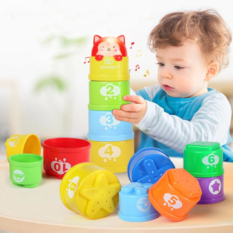 8PCS Montessori Toy Teething Development Infant Early Educational + Figures Letters Foldind Stack Cup Tower Toys Birthday Gifts