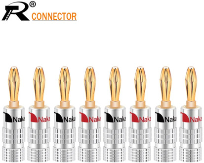 8pcs Nakamichi BANANA PLUGS 24K Gold-plated 4MM Banana Connector with Screw Lock For Audio Jack Speaker Plugs Black&Red