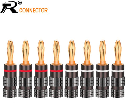 8pcs New Gun Metal BANANA PLUGS 24K Gold-plated 4MM Banana Connector with Screw Lock For Audio Jack Speaker Plugs White&Red