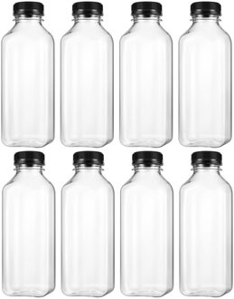 8Pcs Pet Plastic Lege Storage Containers Flessen Met Deksels Caps Drank Fles Sap Fles Jar (Zwart Caps)
