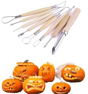 8Pcs Pompoen Carving Gereedschap-Halloween Beeldhouwen Kit Met 6 Dubbelzijdig Stukken Carving Tool @ T