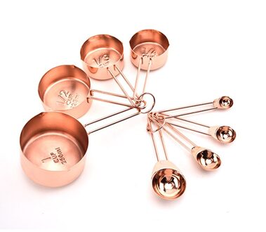 8Pcs Rvs Maatlepels Set Rose Goud Maatbekers Keuken Accessoires Bakken Thee Koffie Lepel Meetinstrumenten roos goud