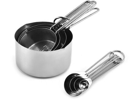 8Pcs Rvs Maatlepels Set Rose Goud Maatbekers Keuken Accessoires Bakken Thee Koffie Lepel Meetinstrumenten Siiver