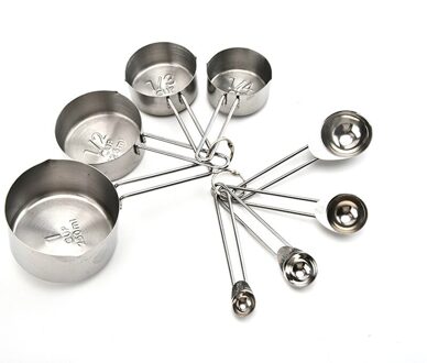 8Pcs Rvs Maatlepels Set Rose Goud Maatbekers Keuken Accessoires Bakken Thee Koffie Lepel Meetinstrumenten zilver