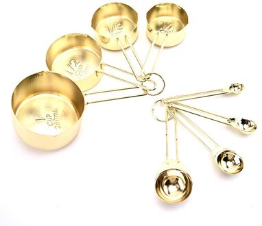 8Pcs Rvs Maatlepels Set Rose Goud Maatbekers Keuken Accessoires Bakken Thee Koffie Lepel Meetinstrumenten