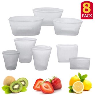 8Pcs Silicone Voedsel Opbergtas Verse Kom Koelkast Organizer Herbruikbare Stand Up Ritsen Shut Zak Fruit Groente Cup Zak met Afdichting grijs 8stk