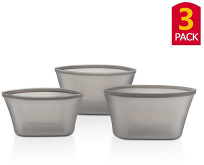 8Pcs Silicone Voedsel Opbergtas Verse Kom Koelkast Organizer Herbruikbare Stand Up Ritsen Shut Zak Fruit Groente Cup Zak met Afdichting grijs bowl 3stk