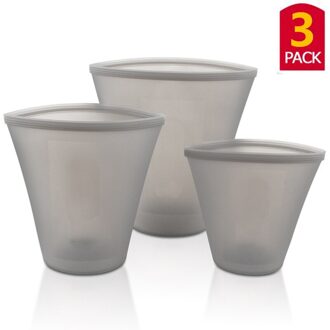 8Pcs Silicone Voedsel Opbergtas Verse Kom Koelkast Organizer Herbruikbare Stand Up Ritsen Shut Zak Fruit Groente Cup Zak met Afdichting grijs cup 3stk