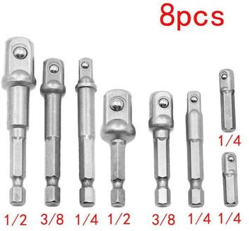 8Pcs Socket Bit Adapter Set Hex Impact Boren Driver Bar Wrench Extension Pneumatische Socket Adapter Voor Impact Driver
