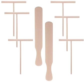 8Pcs T-Vormige Pannenkoek Gebruiksvoorwerpen Crêpe Non-stick Houten Strooier En Spatel Hark Verspreiden Pie Pannenkoek Gereedschap