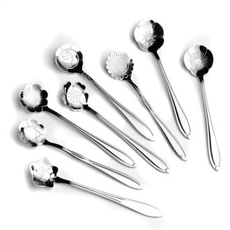 8Pcs Thee Koffie Suiker Lepels Nordic Retro Kit Rvs Bloemvorm Keuken Tool Ijs Dessert Koffie lepel 01