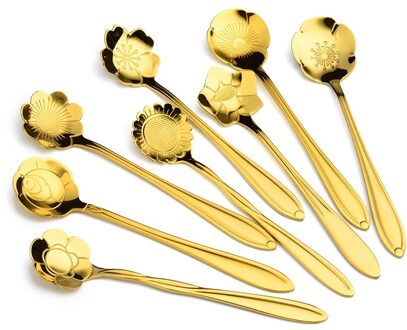 8Pcs Thee Koffie Suiker Lepels Nordic Retro Kit Rvs Bloemvorm Keuken Tool Ijs Dessert Koffie lepel 02