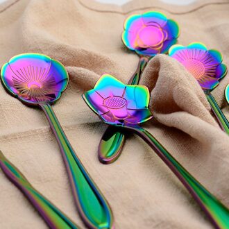 8Pcs Thee Koffie Suiker Lepels Nordic Retro Kit Rvs Bloemvorm Keuken Tool Ijs Dessert Koffie lepel 03