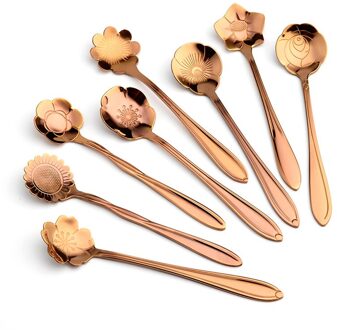 8Pcs Thee Koffie Suiker Lepels Nordic Retro Kit Rvs Bloemvorm Keuken Tool Ijs Dessert Koffie lepel 04