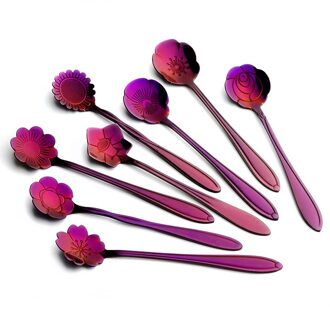 8Pcs Thee Koffie Suiker Lepels Nordic Retro Kit Rvs Bloemvorm Keuken Tool Ijs Dessert Koffie lepel 06
